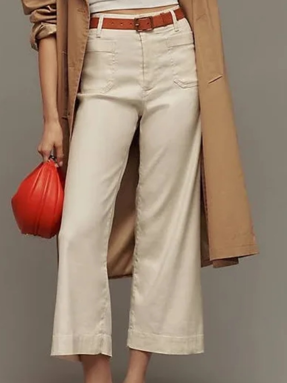 anthropologie Maeve Cream Wide-Leg Cropped linen blend Pants size 2 inseam 26